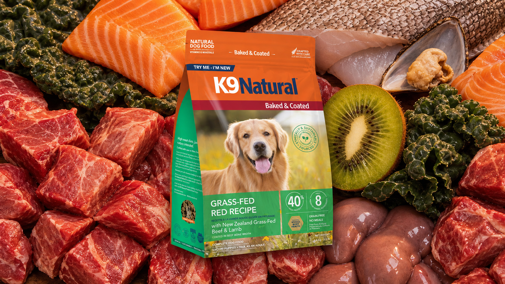 K9 Natural Baked and Coated dog food with fresh whole-food ingredients
